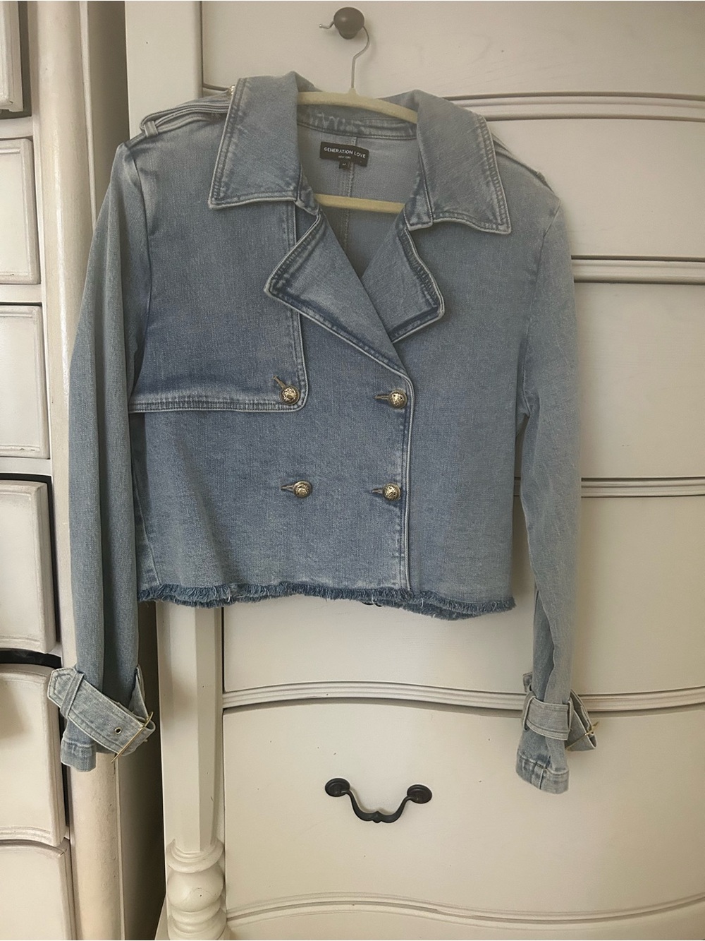 Generation Love Light Blue Cropped Double-Breasted Denim Jacket